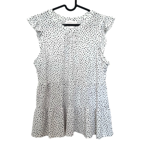 NWT Monteau Polka Dot Ruffled Sleeve Tiered Peplum Blouse Size XL - Picture 1 of 6
